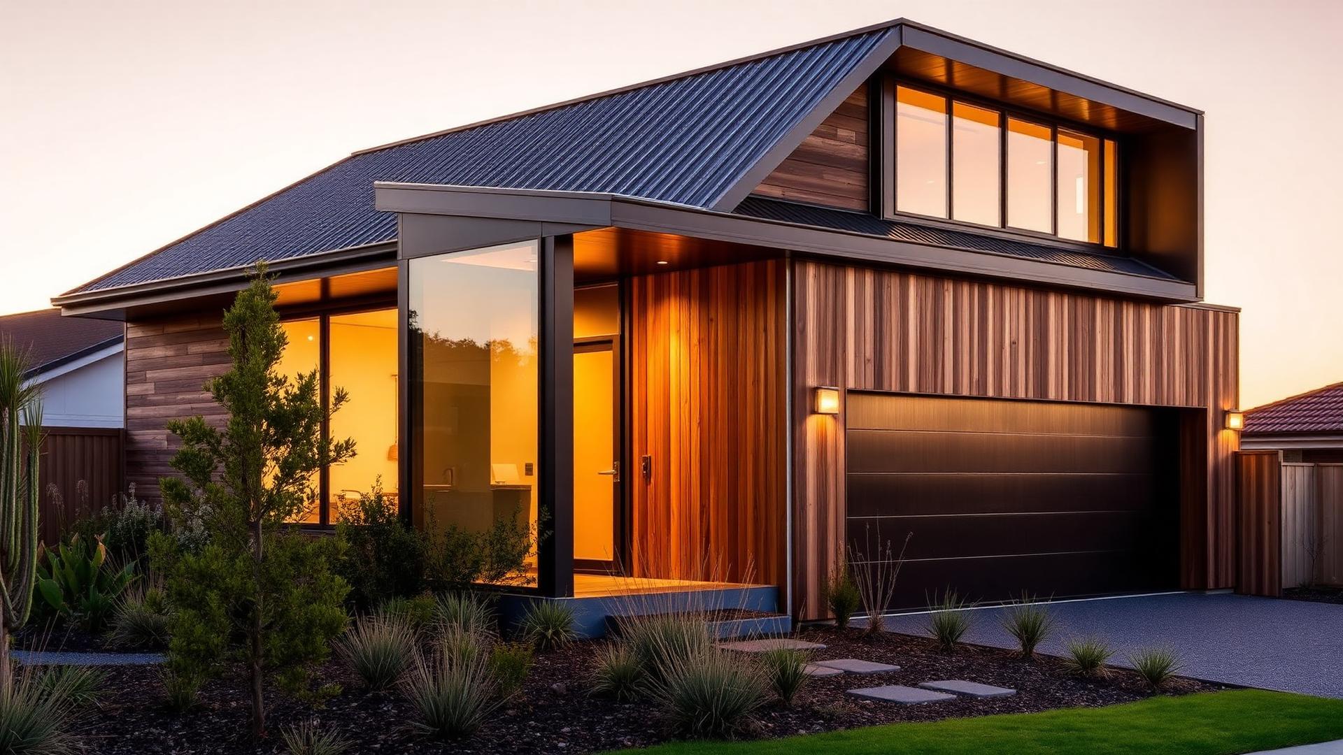 Modern Australian home built by Maximuz at dusk